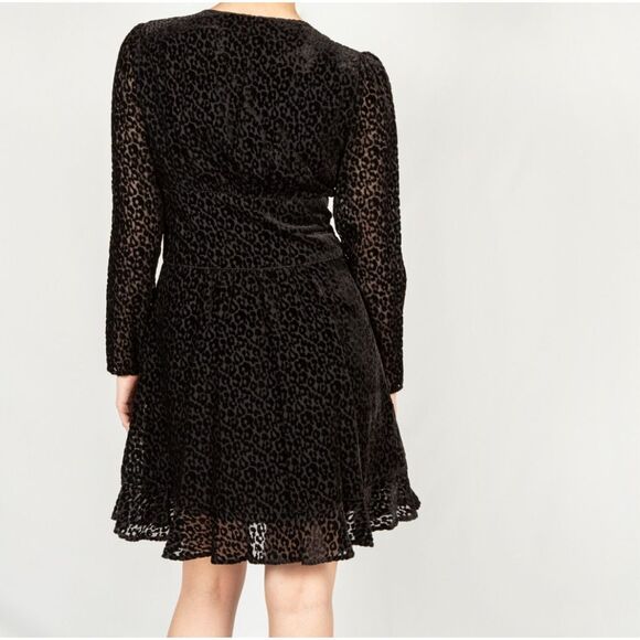 NWT The Kooples Paris Flocked Leopard Velvet Dress Black • Size 4 - Picture 2 of 16